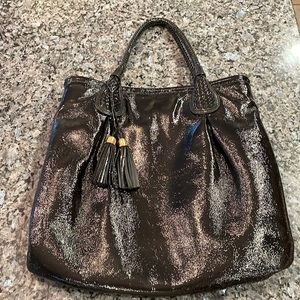 Elliot Lucca black patent leather handbag